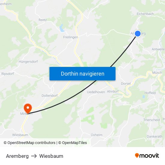 Aremberg to Wiesbaum map