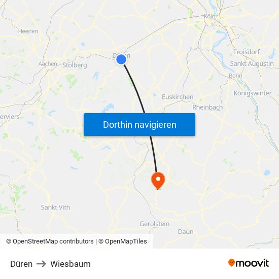 Düren to Wiesbaum map