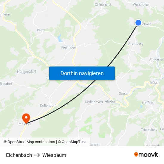 Eichenbach to Wiesbaum map