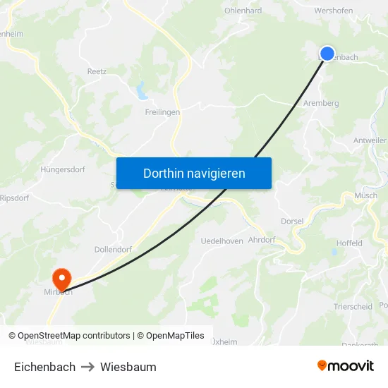 Eichenbach to Wiesbaum map