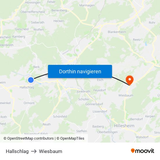 Hallschlag to Wiesbaum map