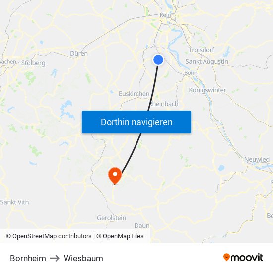 Bornheim to Wiesbaum map