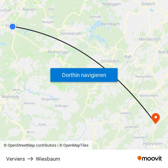 Verviers to Wiesbaum map