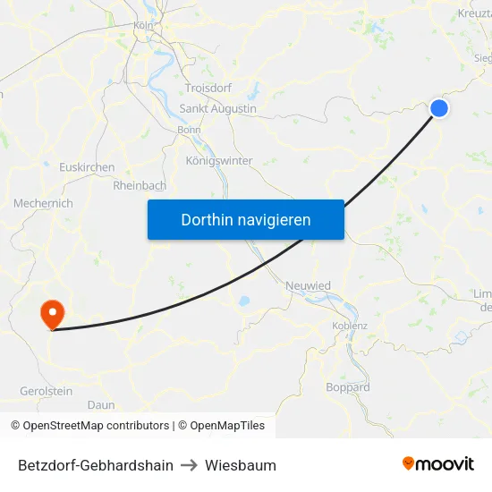 Betzdorf-Gebhardshain to Wiesbaum map