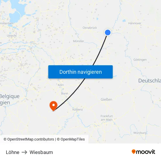 Löhne to Wiesbaum map