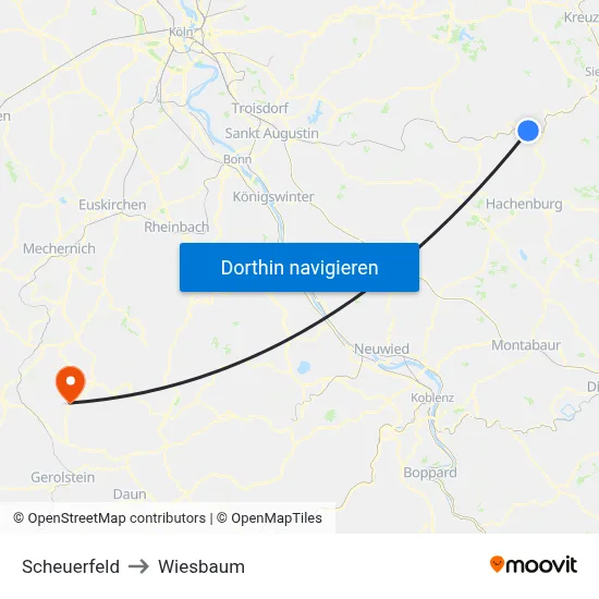 Scheuerfeld to Wiesbaum map