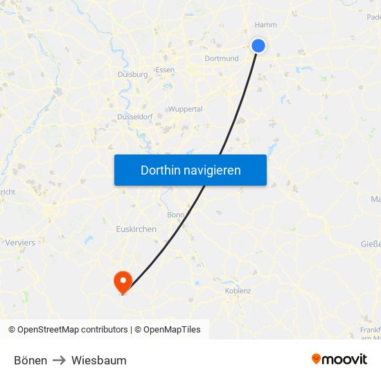 Bönen to Wiesbaum map