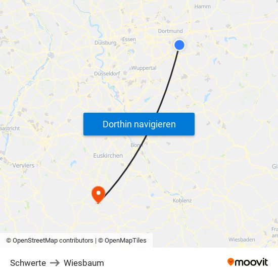 Schwerte to Wiesbaum map