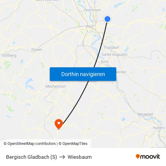 Bergisch Gladbach (S) to Wiesbaum map