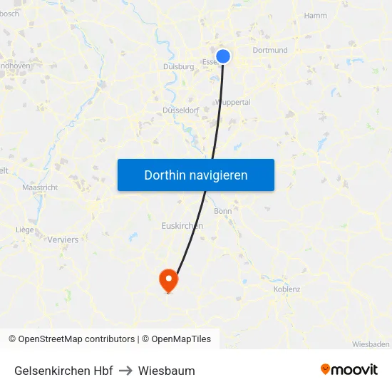 Gelsenkirchen Hbf to Wiesbaum map