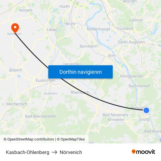 Kasbach-Ohlenberg to Nörvenich map