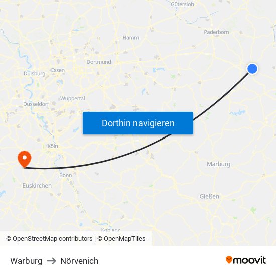 Warburg to Nörvenich map