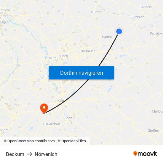 Beckum to Nörvenich map