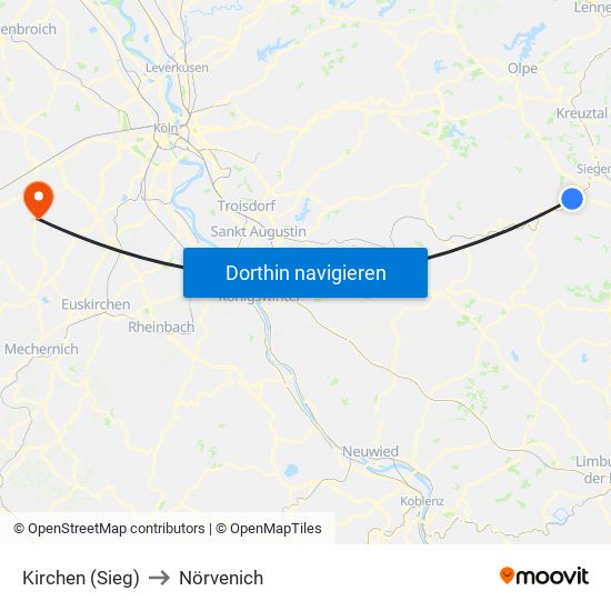 Kirchen (Sieg) to Nörvenich map