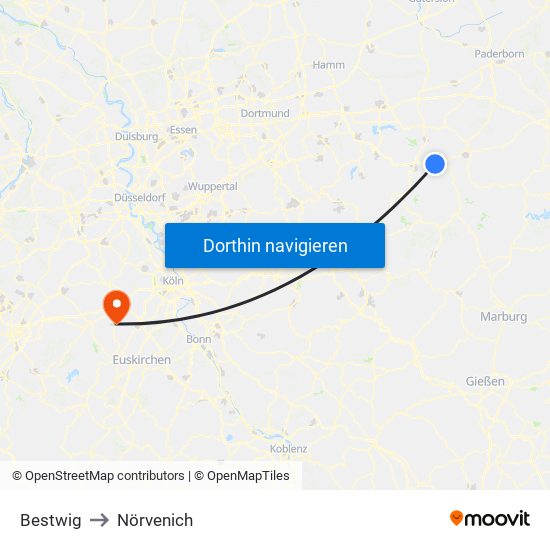 Bestwig to Nörvenich map
