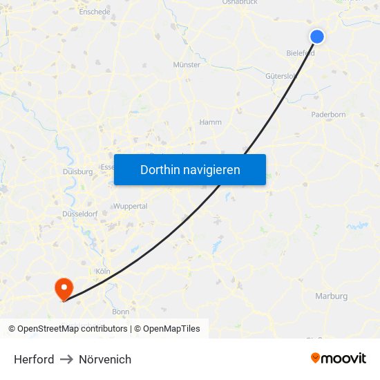 Herford to Nörvenich map