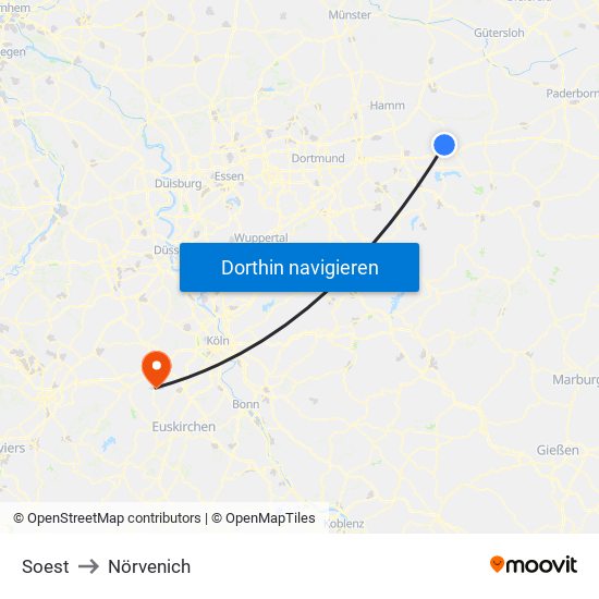 Soest to Nörvenich map