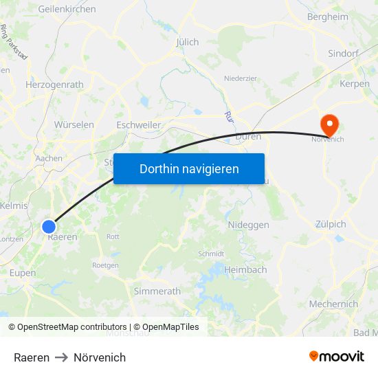 Raeren to Nörvenich map