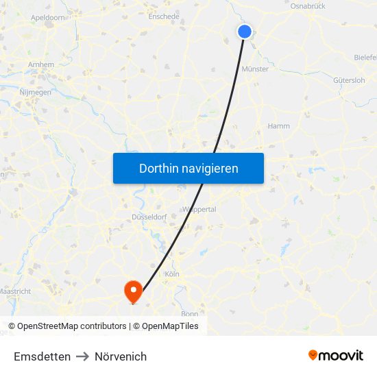 Emsdetten to Nörvenich map