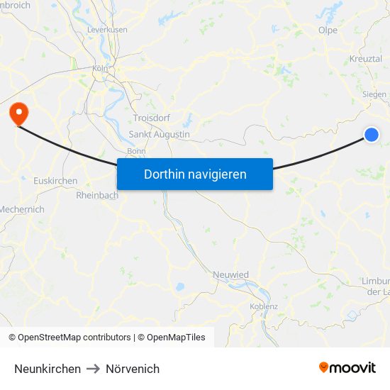 Neunkirchen to Nörvenich map