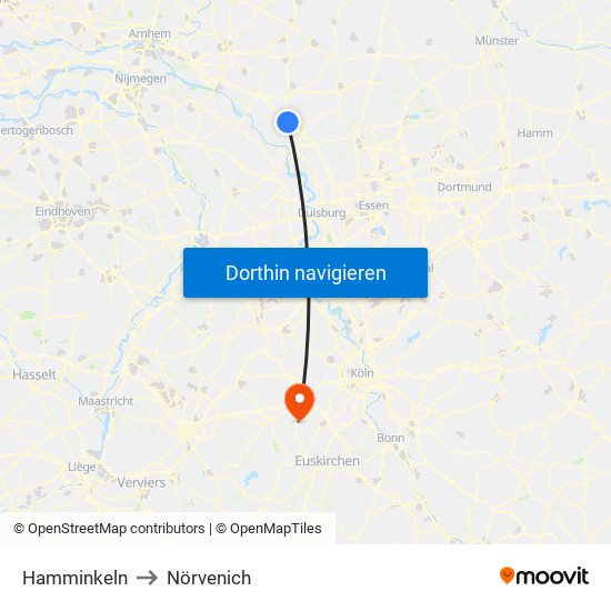 Hamminkeln to Nörvenich map