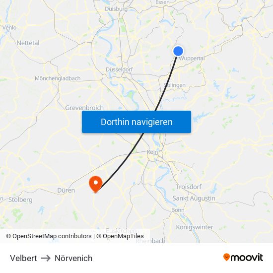 Velbert to Nörvenich map