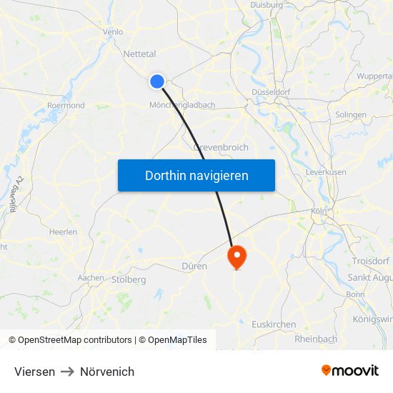 Viersen to Nörvenich map