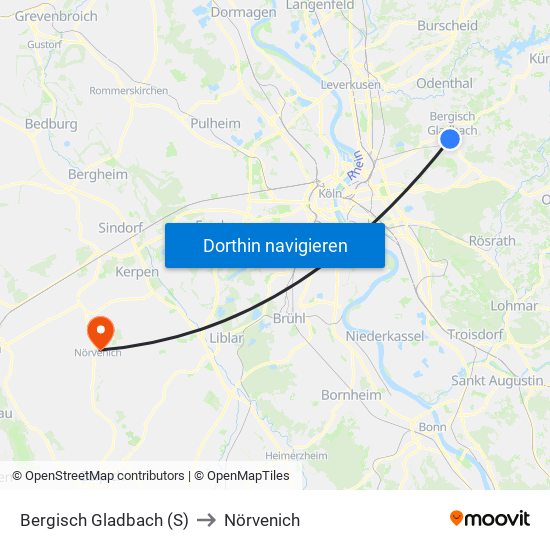 Bergisch Gladbach (S) to Nörvenich map