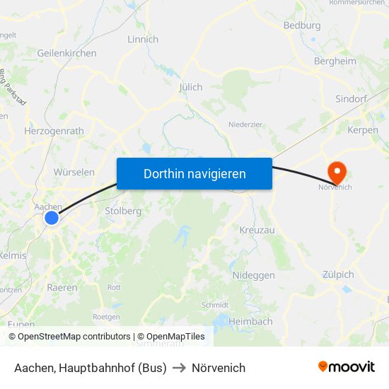 Aachen, Hauptbahnhof (Bus) to Nörvenich map