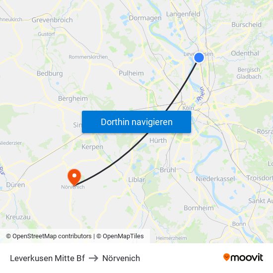 Leverkusen Mitte Bf to Nörvenich map