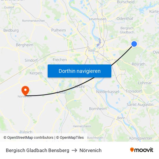 Bergisch Gladbach Bensberg to Nörvenich map