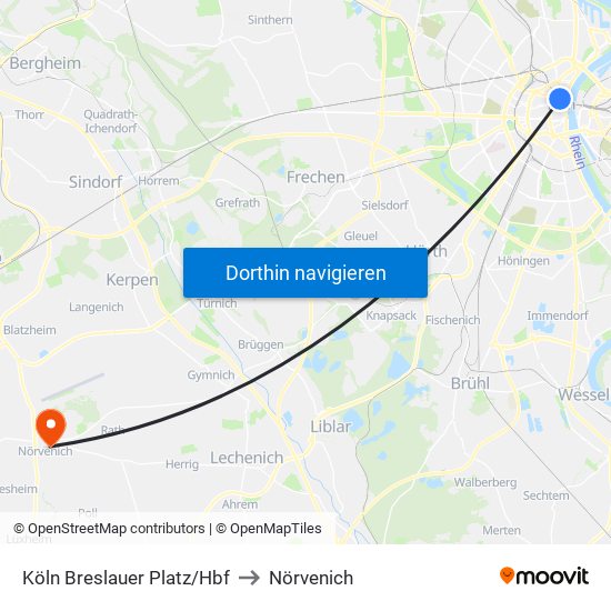 Köln Breslauer Platz/Hbf to Nörvenich map