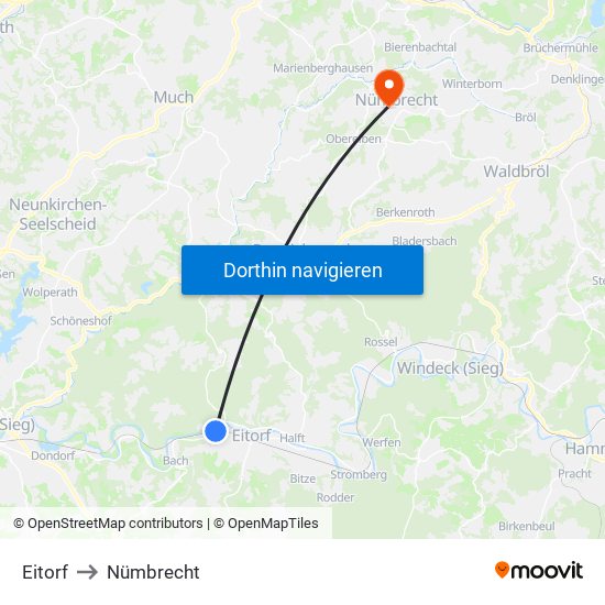 Eitorf to Nümbrecht map