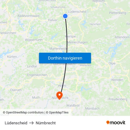 Lüdenscheid to Nümbrecht map