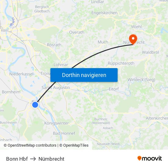 Bonn Hbf to Nümbrecht map