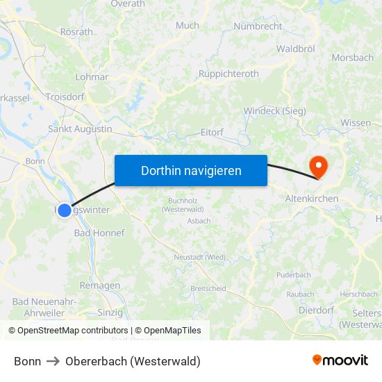 Bonn to Obererbach (Westerwald) map