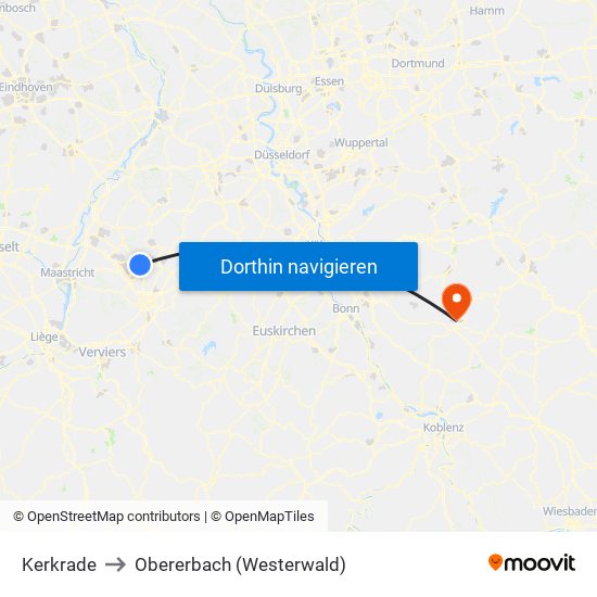 Kerkrade to Obererbach (Westerwald) map