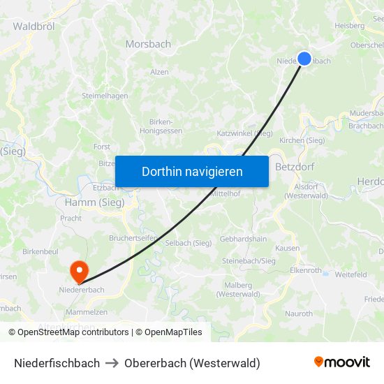 Niederfischbach to Obererbach (Westerwald) map