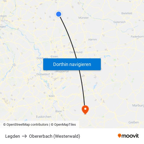 Legden to Obererbach (Westerwald) map