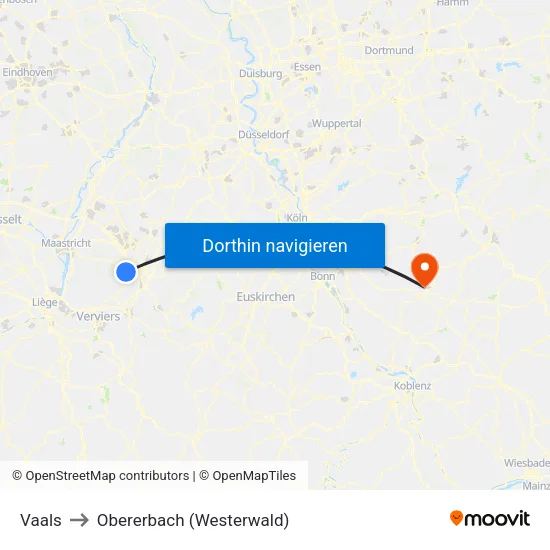 Vaals to Obererbach (Westerwald) map
