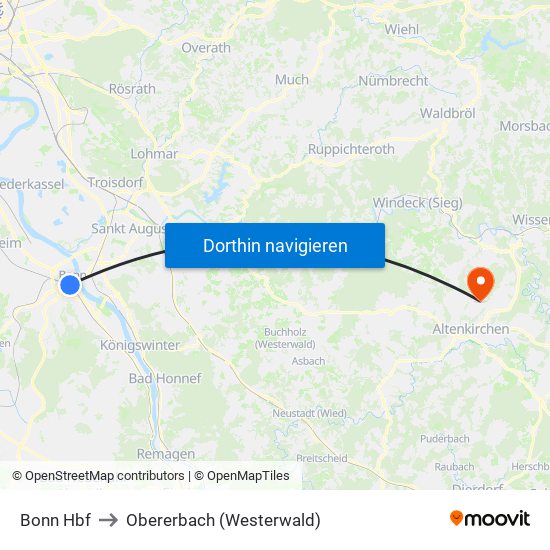 Bonn Hbf to Obererbach (Westerwald) map