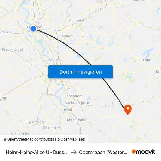 Heinr.-Heine-Allee U - Düsseldorf to Obererbach (Westerwald) map