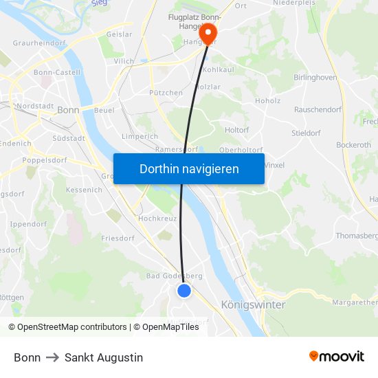 Bonn to Sankt Augustin map