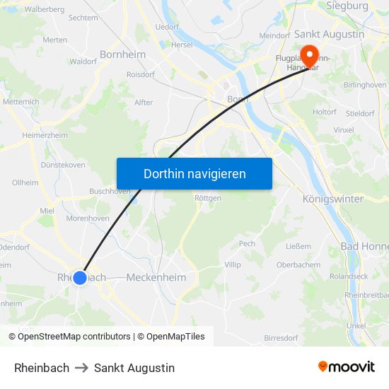 Rheinbach to Sankt Augustin map