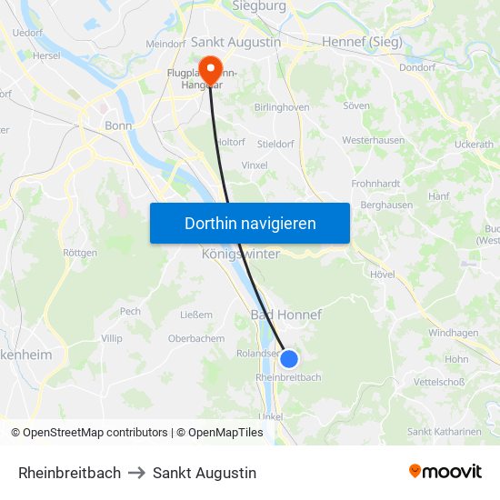Rheinbreitbach to Sankt Augustin map