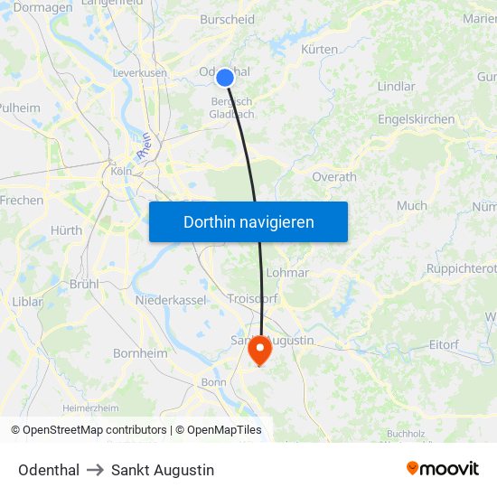 Odenthal to Sankt Augustin map