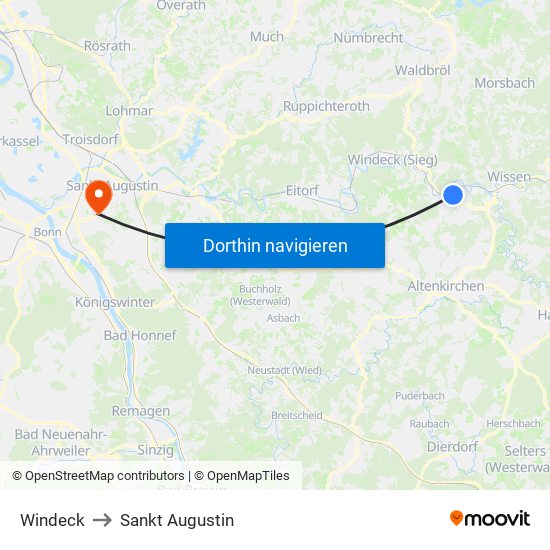 Windeck to Sankt Augustin map
