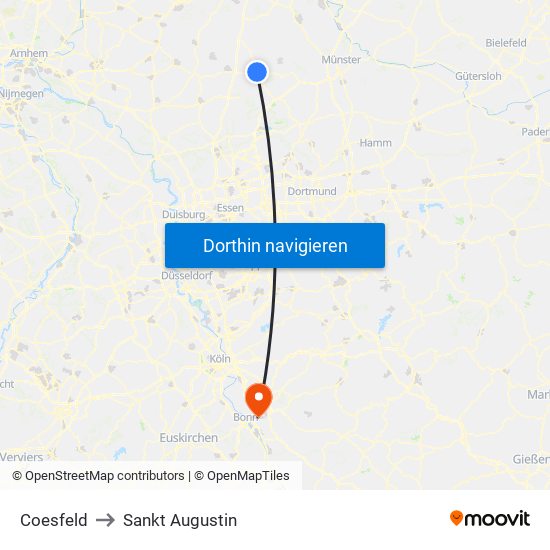 Coesfeld to Sankt Augustin map