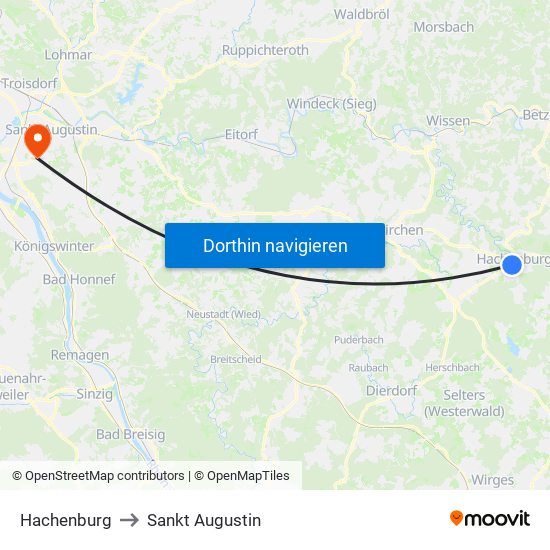 Hachenburg to Sankt Augustin map