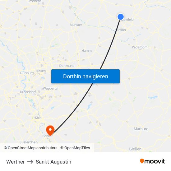 Werther to Sankt Augustin map